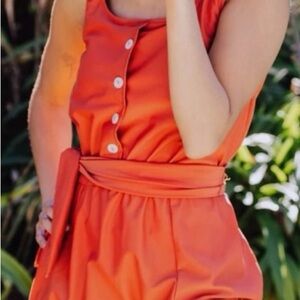 Chic Orange Button-Front One-Piece Swimsuit